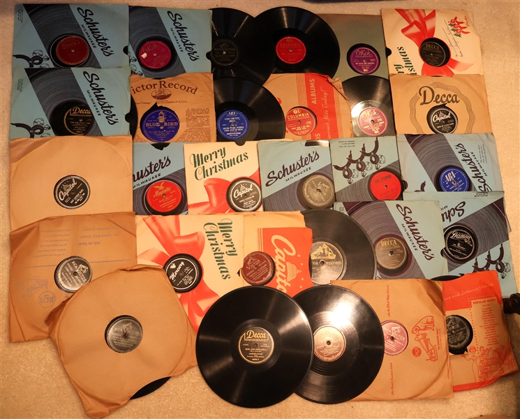 Collection of 78 Records including Blue Bird, Majestic, Decca, Victor, Columbia, and Okeh - Artists include Gene Autry, Steve Gibson, Dick Haynes, Bob Willis, Etc. 