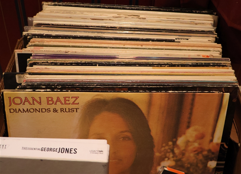 Box of Country, Bluegrass, and Folk Records including Joan Baez, The New Christy Minstrels, Peter Paul and Mary, The Kingston Trio, and George Jones