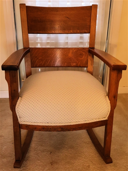 Mission Oak Rocker - Quarter Sawn Oak - Clean Upholstered Seat 