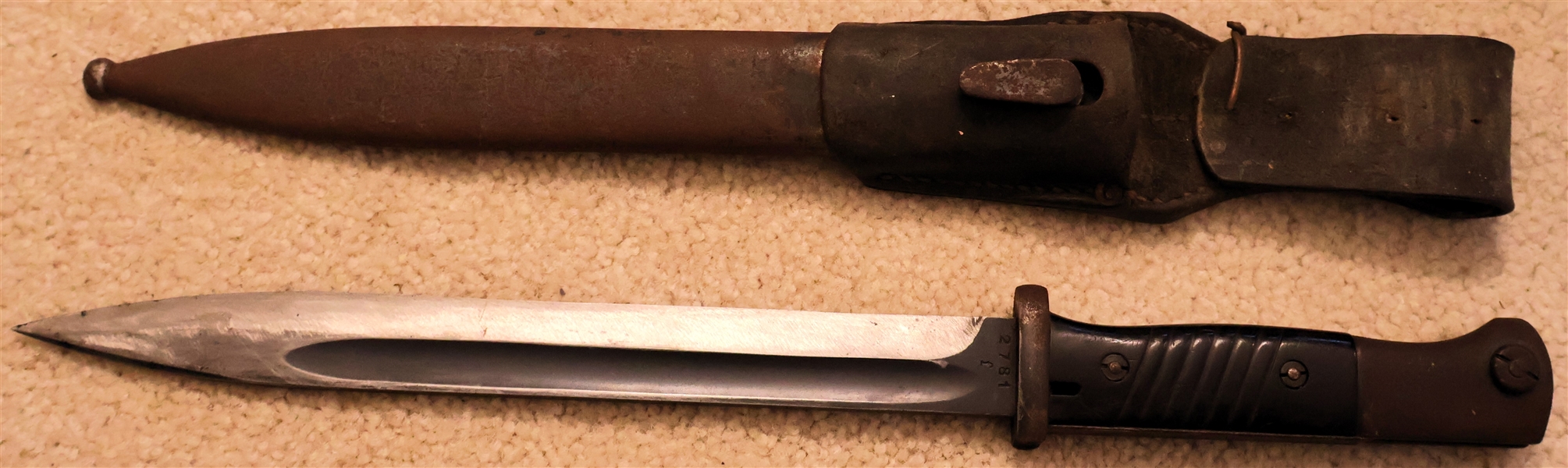 WWII Mauser K - 98 Bayonet With Original Leather Frog - with Original Sheath - Bayonet Marked Coppel G.m.b.H  
