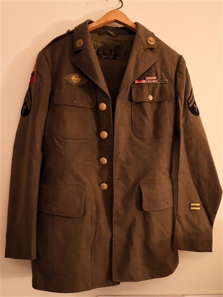 WWII Uniform Belonging to Donald Goodman 11th Armored Division "Thunderbolt" -  Co. "A" 22nd Tank -Jacket with Patches (Thunderbolt  and Tank) Pins, Ribbons, and 2 Years of War Stripes - Also...