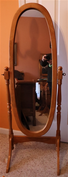 Full Length Oval Mirror on Stand - Measures 46 1/2" by 16"