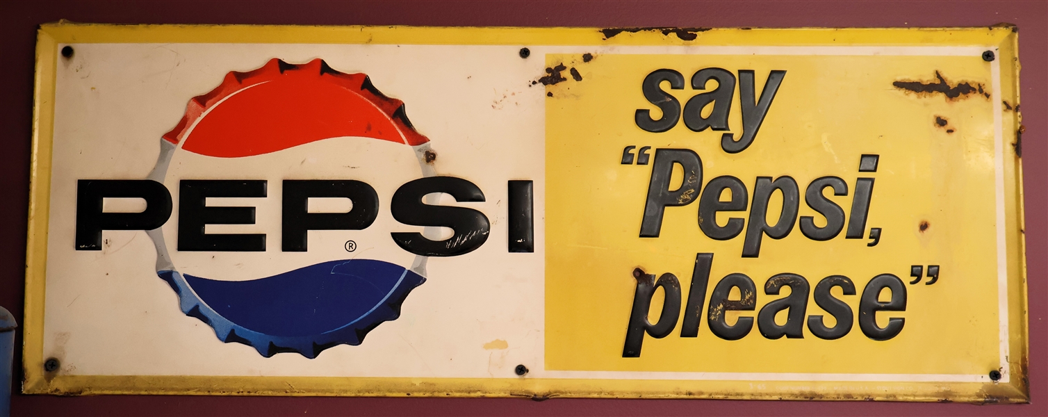 "Say Pepsi Please" Antique Metal Pepsi Sign - Measures 11 1/2" by 31" 