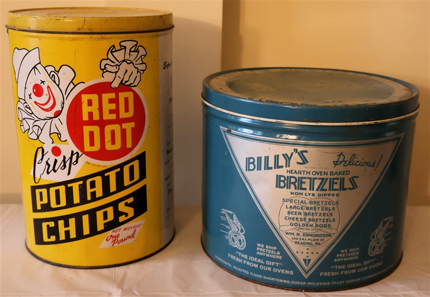 Red Dot Crisp Potato Chips Tin and Billys Bretzels Tin 