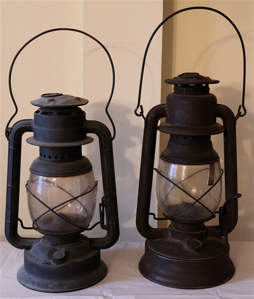 2 - Lanterns - Dietz "Wizard" and Hibbard Spencer Bartlett & Co. Chicago No. 2 Lantern - Glass Globe is Cracked
