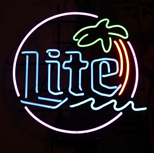 "Lite" Miller Lite Neon Beer Light with Palm Tree - Works Well - Neon Measures 20" Across