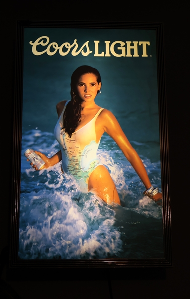 Coors Light - Lighted Beer Advertisement with Girl in Ocean - Measures 26" by 15 3/4"
