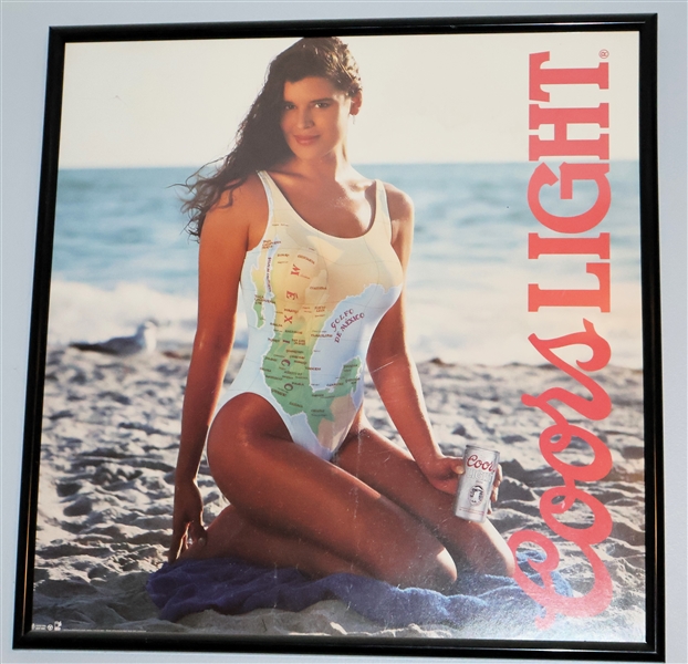 Coors Light Advertisement with Girl on Beach - Framed - Frame Measures 23" by 22" 