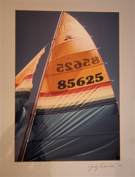 Judy David 1985 Sailboat Photograph - Artist Signed and Dated - Framed and Matted - Frame Measures 21" by 17"