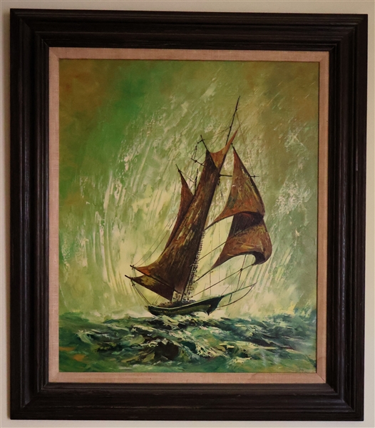 Nice Sailing Ship Oil on Canvas Painting - Framed - Frame Measures 31" by 27"