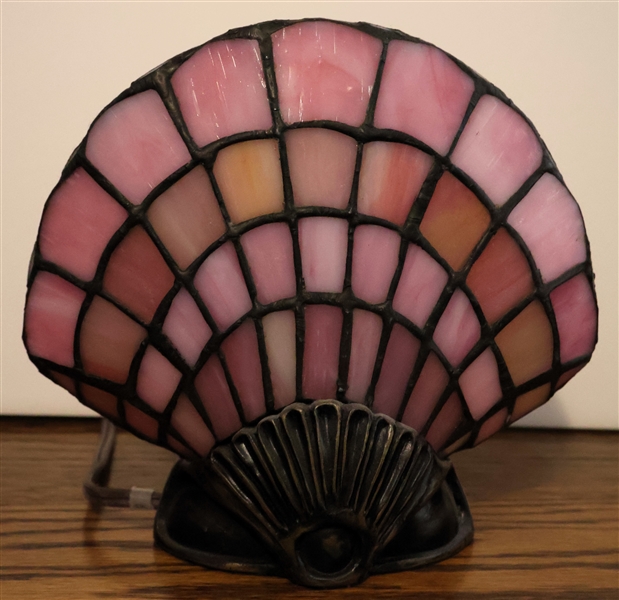 Leaded Glass Shell Lamp - Measures 8" Tall 8 1/2" Wide