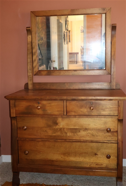 Poplar Dresser with Mirror - 2 Dovetailed Drawers over 2 Drawers - Base Measures 34" tall 40 1/2" by 20" 