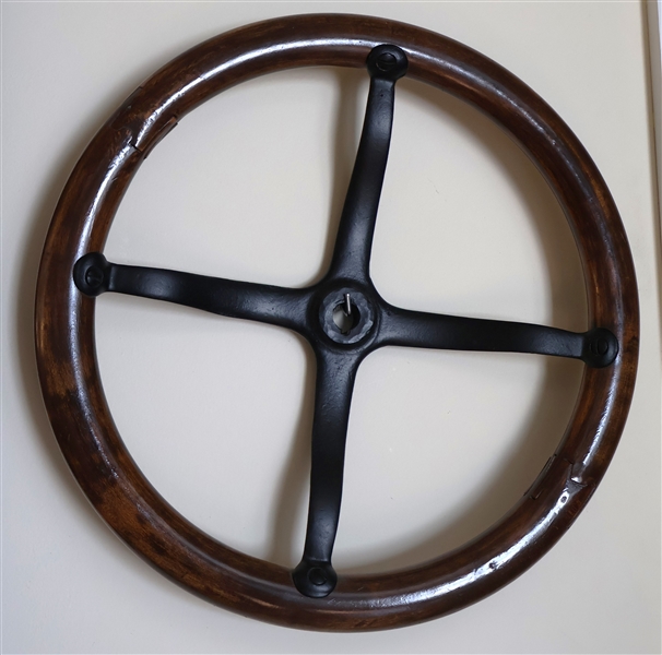 Iron and Wood Steering Wheel - Measures 15" Across