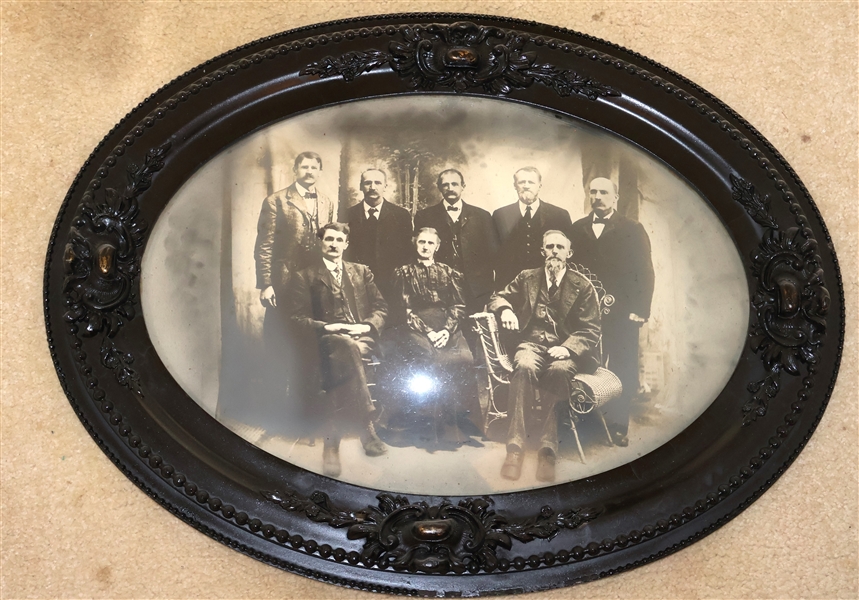 Very Nice Oval Bowed Glass Frame with Photograph - "Sheard Brothers and Mother Eliza Born in 1817" - Frame Measures 18" by 24"