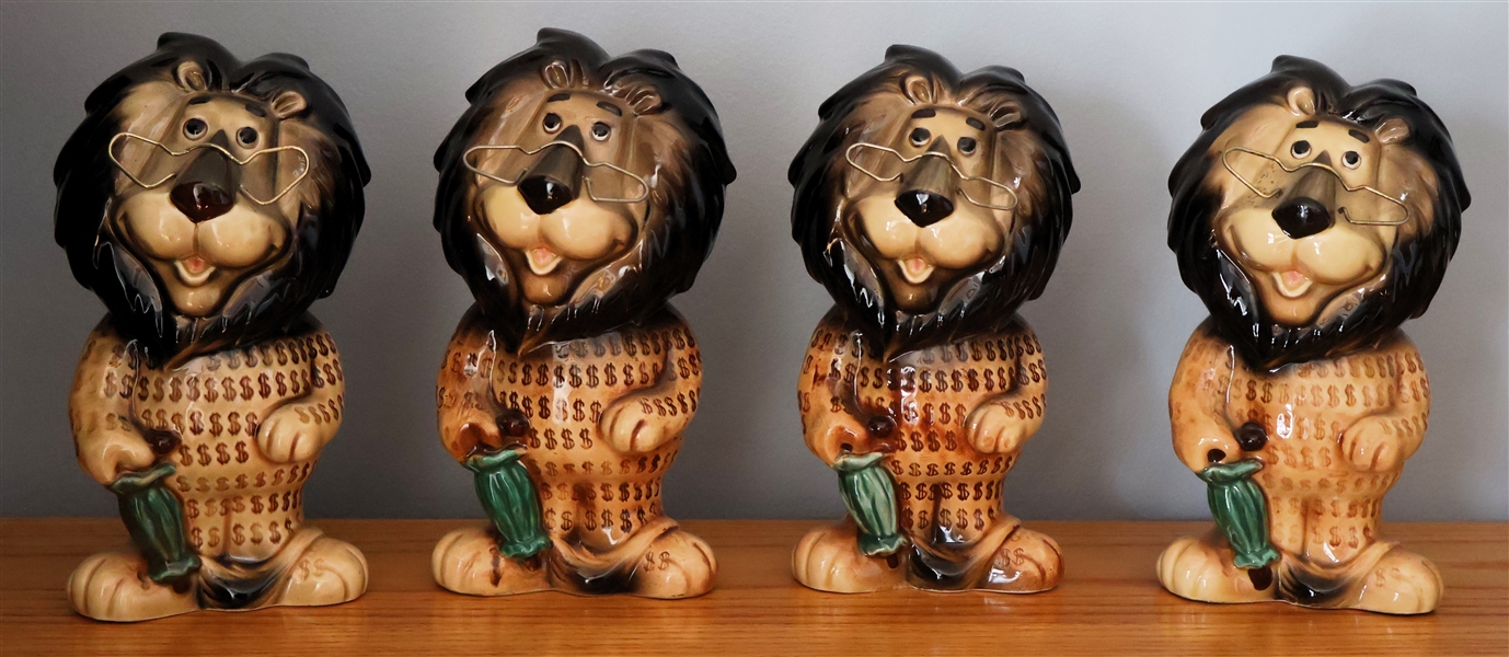 4 - Lefton Lion Banks - Made in Japan - Lions Have Spectacles and Umbrellas - Each Measures 8" Tall 