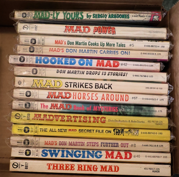 14 - MAD Paperback Books including "Hooked on Mad" "Swinging Mad" "Advertising" "Mad Horses Around" "Three Ring Mad"