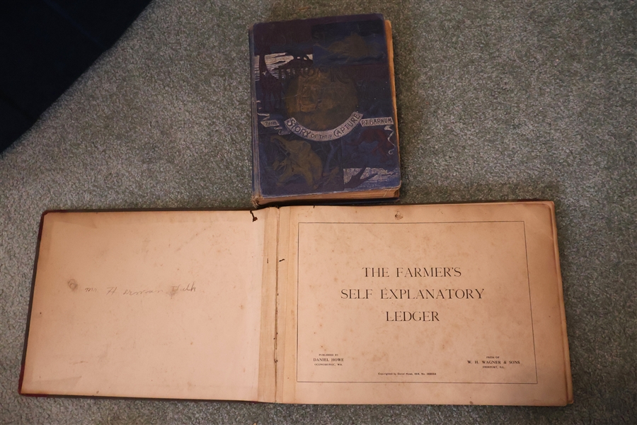 The Farmers Self Explanatory Ledger - With Entries From 1916 - 1920 and "The Wild Beasts, Birds, and Reptiles of The World" by P.T. Barnum - 1892 - Both Hardcover Books - Some Separation at Spines