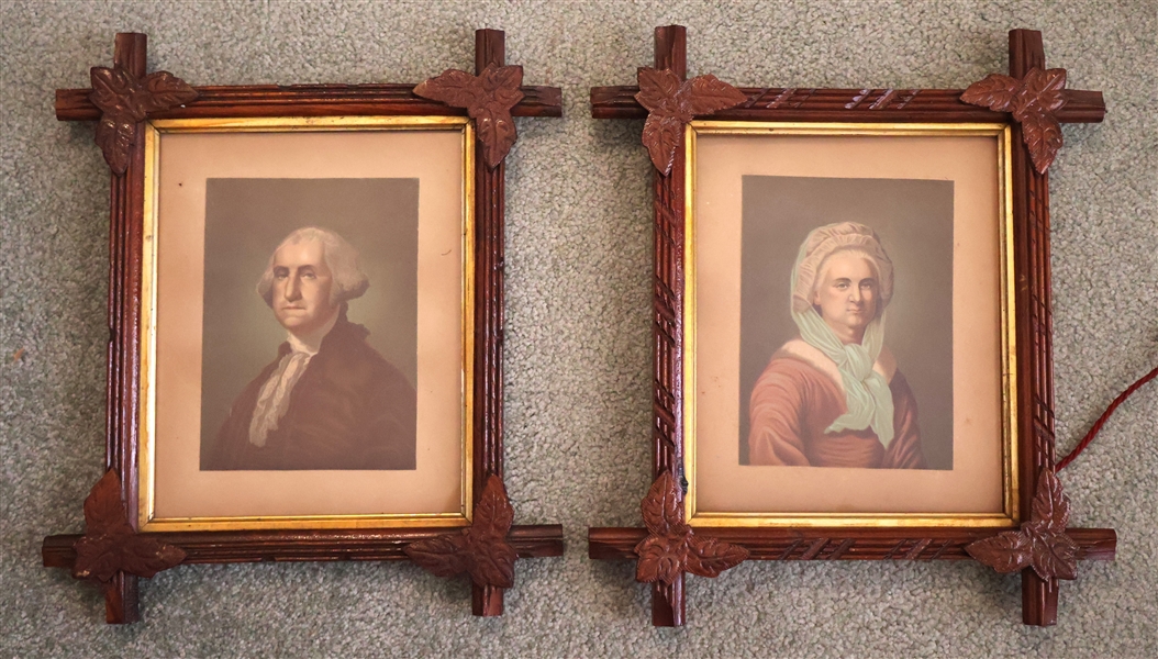 George and Martha Washington Prints in Walnut Criss Cross Frames - Each Print Measures 8" by 10" 