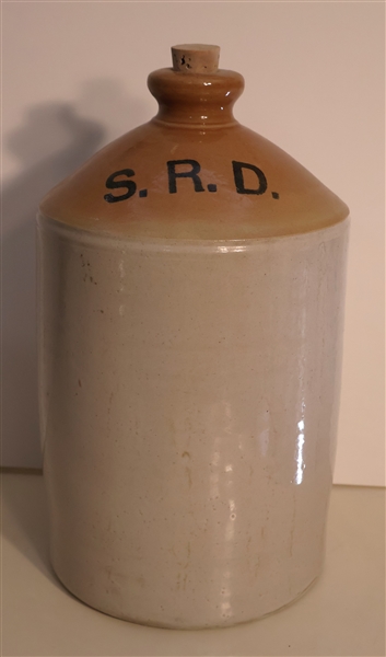 S.R.D. Large Stone Bottle - Tan and White - Measures 12" Tall 