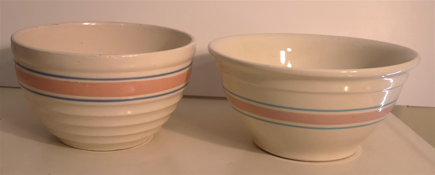 2 - USA Mixing Bowls with Blue and Pink Rings -Bowls Measure 9" and 10" 