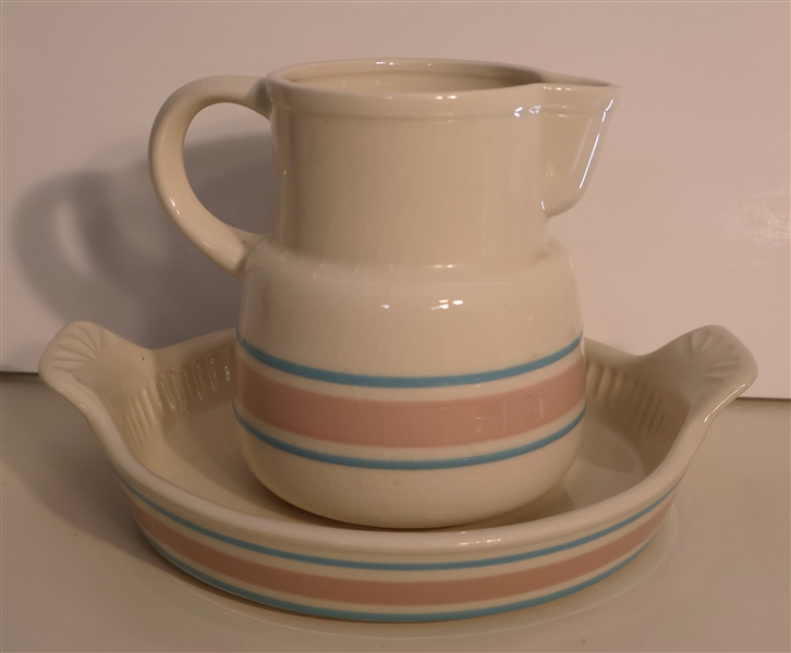McCoy USA Pitcher and Double Handled Pie Plate - Pitcher Measures 6" Pie Plate Measures 9" Across