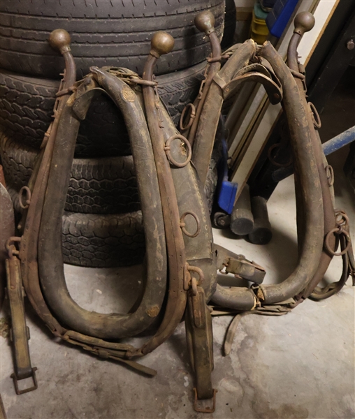 2 Horse Collars with Brass Tipped Hames