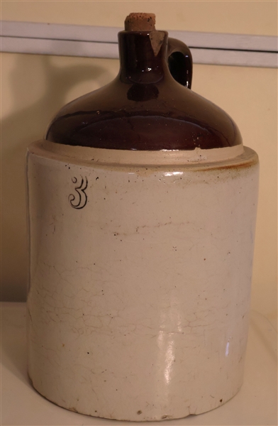 3 Gallon Brown and White Stone Jug - Blue 3 On Front 