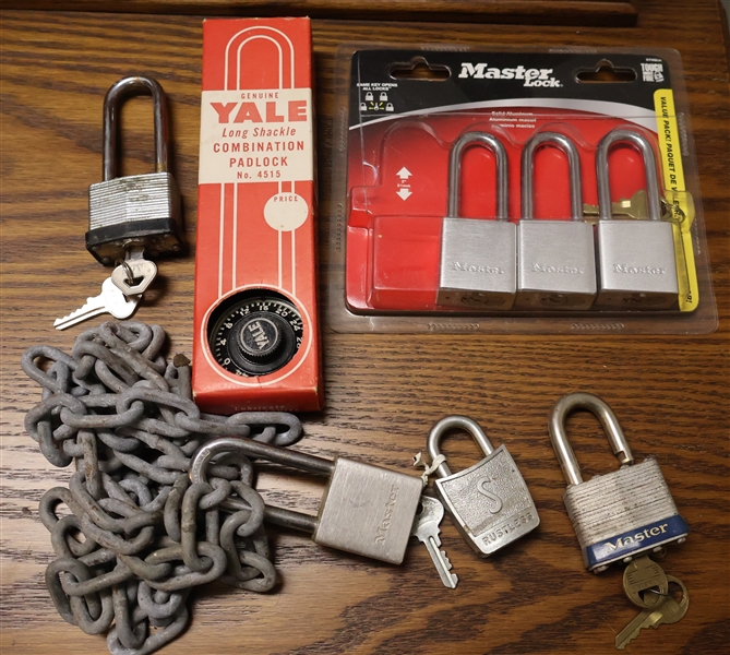 Lot of 8 Locks with Keys and Combination 