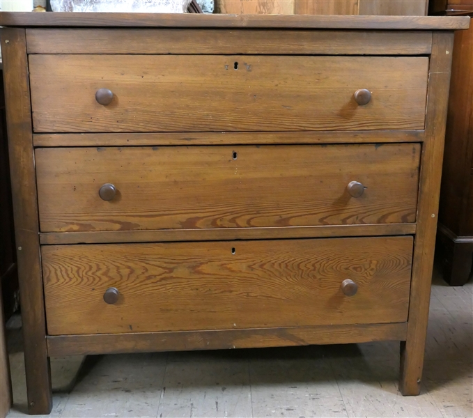 1840 Allegany County NC Pine 3 Drawer Chest - Hand Dovetailed Drawers - 2 Board Back - Solid Ends - Measures 36" Tall 39" by 17 1/2"