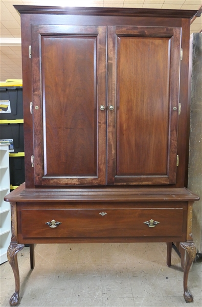 Chippendale Style Cabinet with Press Carved Legs - Ball and Claw Feet - Double Blind Doors Over Single Drawer - Adjustable Shelves Inside - Measures 83" tall 53" by 20 1/2" - Small Broken Area to...