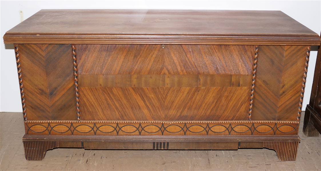 Highly Detailed Cedar Lined Chest - Flame Inlay and Braided Trim - Measures 21 1/2" Tall 44" by 18" 