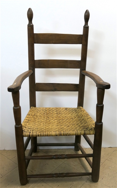 Antique Handmade Ladder Back Arm Chair - Good Oak Split Seat - Knife Marks Overall - Measures 40" Tall 15" to Seat