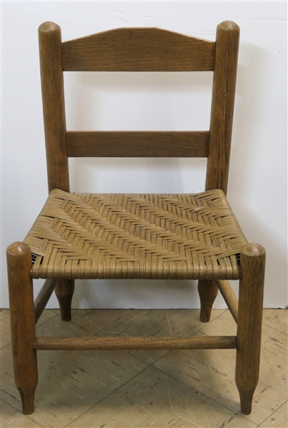 Antique Handmade Childs Ladder Back Chair - Oak Split Seat - Measures 22" Tall 11" To Seat