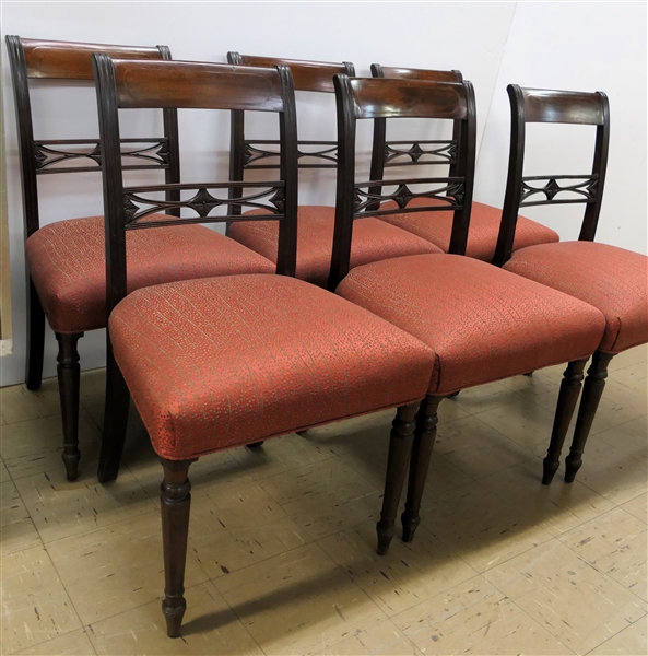 6 Very Nice Mahogany Dining Chairs -  Beautiful Rust and Gold Upholstered Seats - Upholstery by Minta Bell Desing 