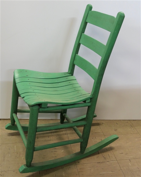 Green Painted Slat Bottom Ladder Back Rocking Chair