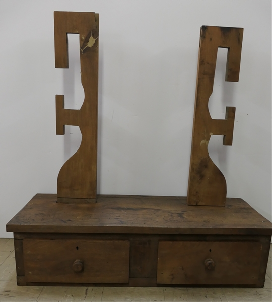 Antique Pegged Walnut 2 Drawer Dresser Piece with Unusual Carved Frame on Top -Pine Secondary Wood - Pegged Construction - Measures 10" tall 39 1/4" by 15 1/4" 
