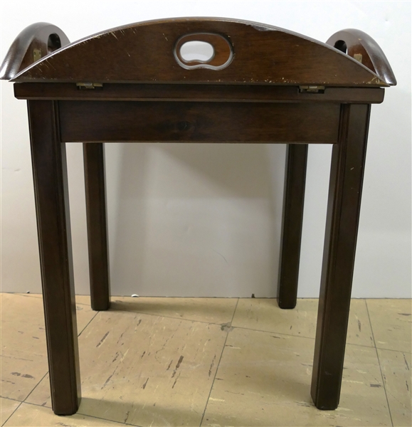 Small Bombay Mahogany Finish Chinese Chippendale Style Table - Folding Sides - Measures 16" Tall 12" by 21"