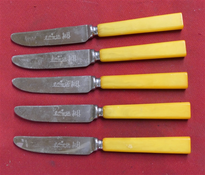 5 - B. Thomas Co - Sheffield England Butter Knives with  Butterscotch Celluloid Handles 