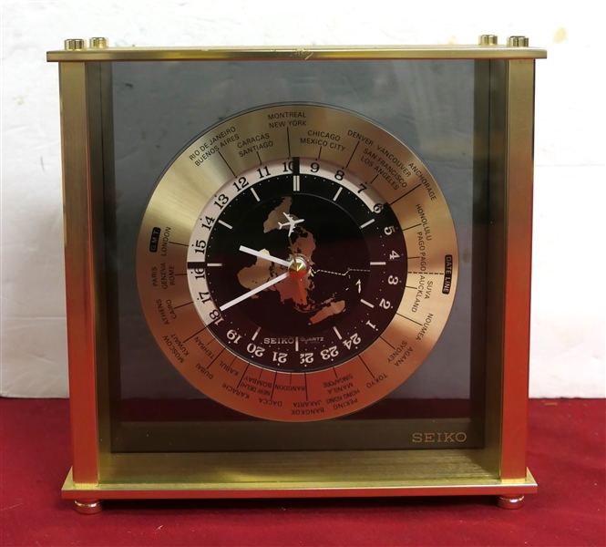 Seiko Quartz World Clock - Measures 8 1/4" tall 8 1/2" by 3" 
