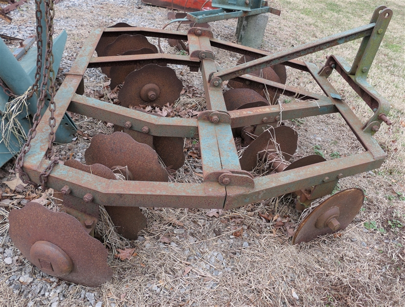 Green Disc Harrow - 2 Rows of Discs -  Serial Number 19558 - Measures 6 Feet Across 