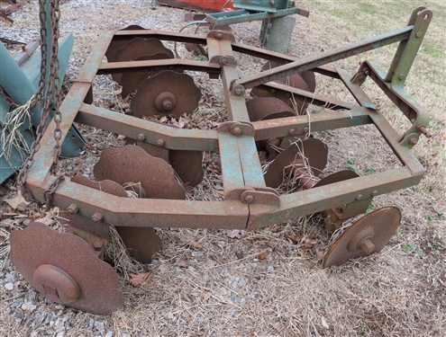 Green Disc Harrow - 2 Rows of Discs -  Serial Number 19558 - Measures 6 Feet Across 