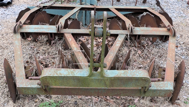 Green Disc Harrow - 2 Rows of Discs -  Serial Number 19558 - Measures 6 Feet Across 
