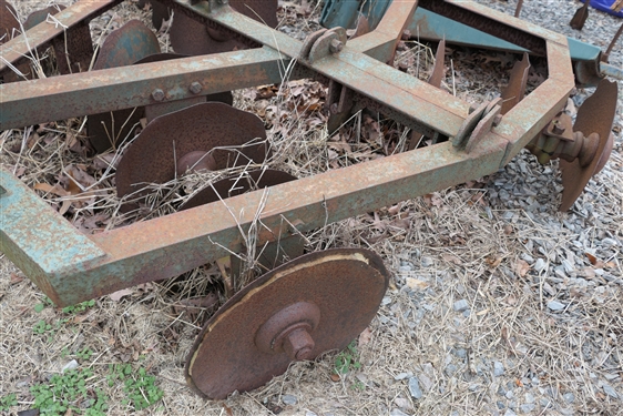 Green Disc Harrow - 2 Rows of Discs -  Serial Number 19558 - Measures 6 Feet Across 