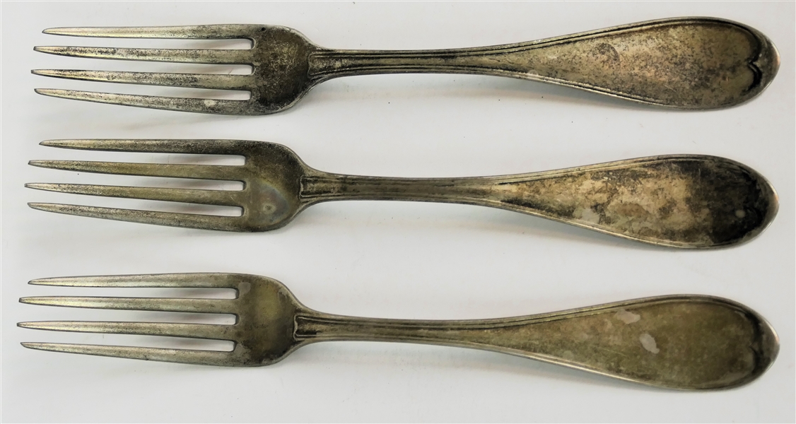 3 - Circa 1840 Squire & Lander Coin Silver Forks - New York Maker - Forks Measure 7 3/4" Long  - Weigh 151.5 Grams