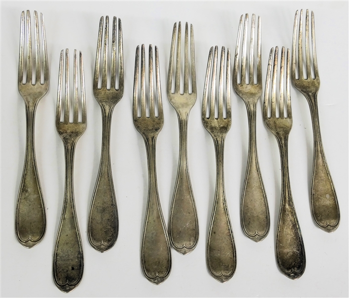 9 - Fessenden Bros Pure Coin Silver Forks  - Engraved M.L. Perry - Providence, RI Silversmith - Each Fork Measures 6 5/8" Long - 320.7 Grams Total Weight