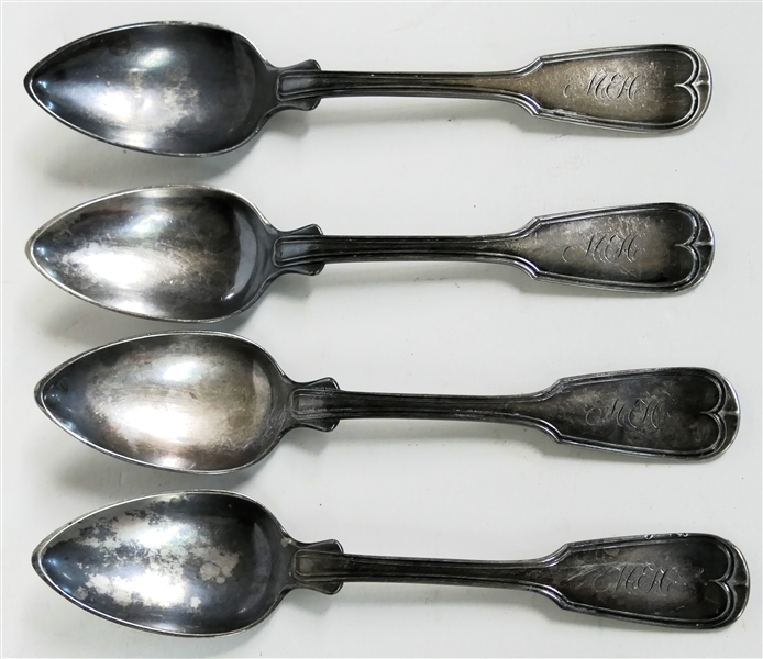 4 - Gelston & Treadwell - New York Silversmith - 1844 - 1849 - Coin Silver Spoons - each Spoon Measures 6" - 143.4 grams Total Weight