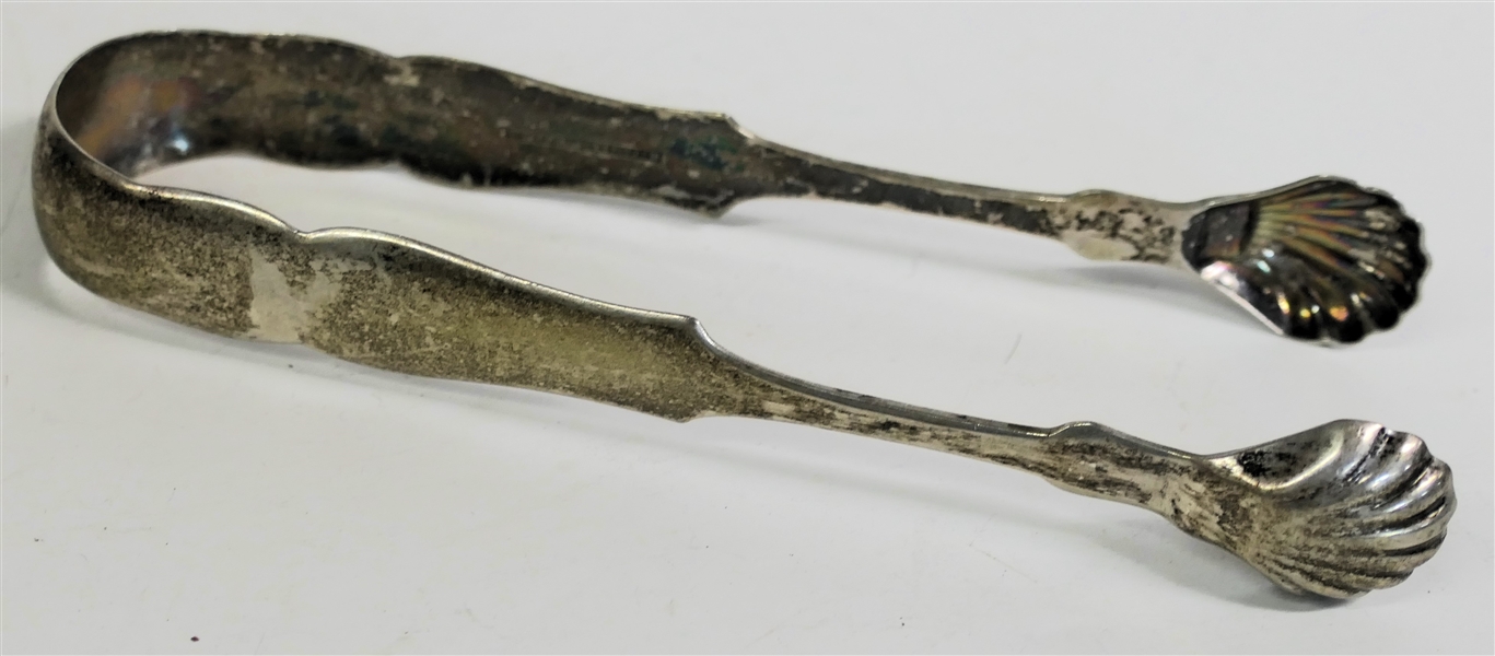 Mitchell & Tyler Richmond Virginia (1845 - 1866) Coin Silver Shell Sugar Tongs - Measuring 6 1/4" Long - 53.6 Grams Total Weight