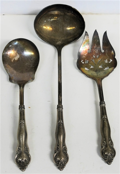 3 Nice Sterling Silver Handled Serving Pieces - Ladle, Spoon, and Fork - Ladle Measures 10 1/2" Long