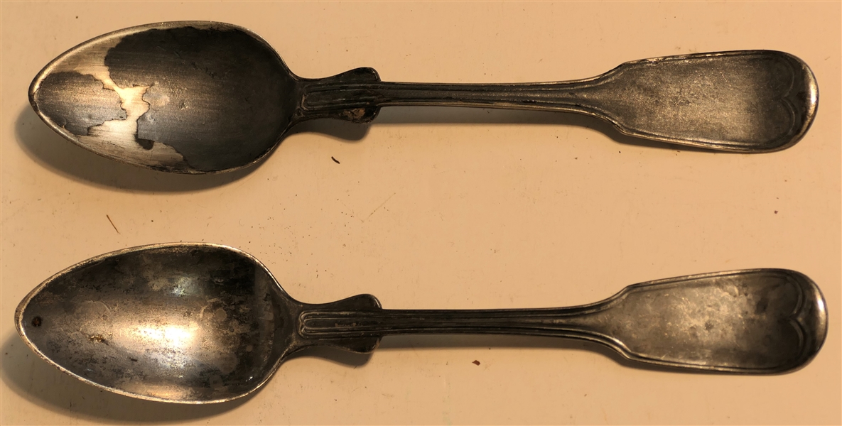 2 - R&W Wilson Philadelphia Coin Silver Fiddle Handle Spoons  - Robert & William Wilson - 1825 - 1846 - Each Spoon Measures 6" Long - 54.0 Grams Total Weight