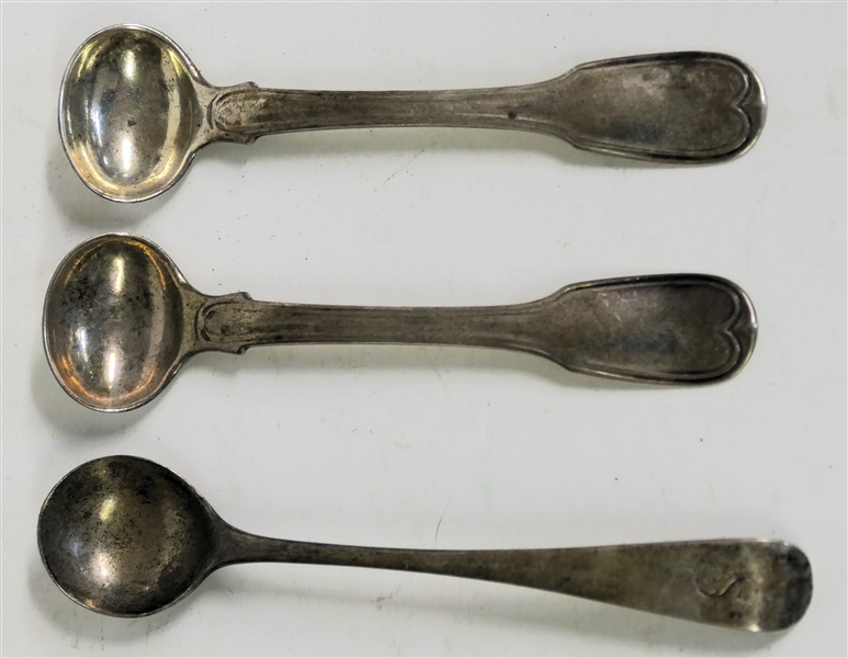 2 - Kirk 10 15 Master Salt Coin Silver Spoons - Monogramed "GEA" and British Hallmarked Master Salt Spoon - Monogramed "S" - 37.2 Grams Total Weight